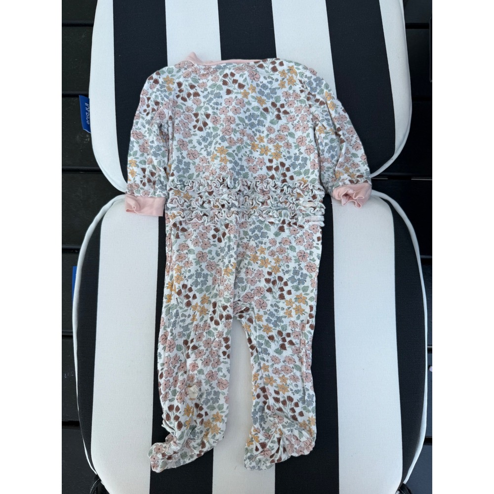 Milkberry Baby Girls Floral Ruffle Back Bamboo Footie Pajamas 0-3M Pink Blue - Picture 3 of 3